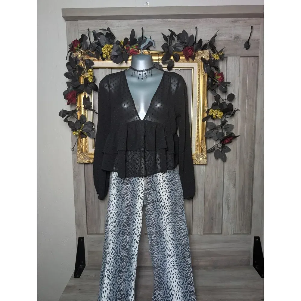 🖤✨ Forever 21 Black Sheer Babydoll Top Goth Coquette Romantic Grunge Size Small - Picture 2 of 4